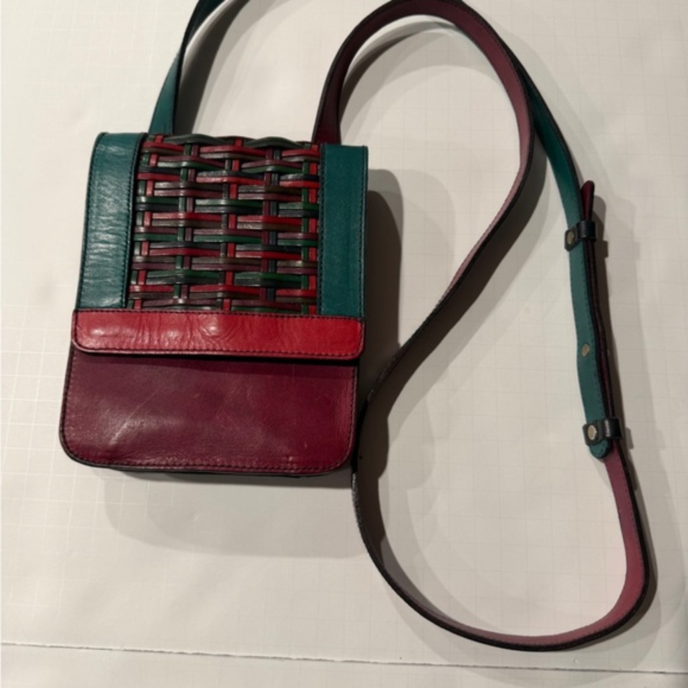 Sharif Teal and Burgundy Crossbody Bag. Pre-loved